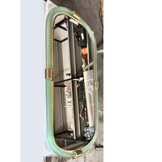 Image 1 of Luxe Italiaanse spiegel in groen water "Torchon" Torciglione Murano glas van Simoeng