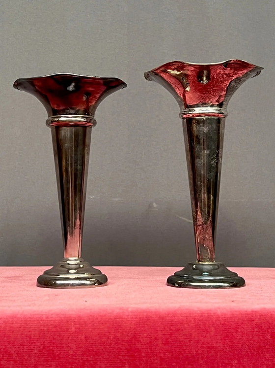 Silver plated metal vases (photo 2 of 4)