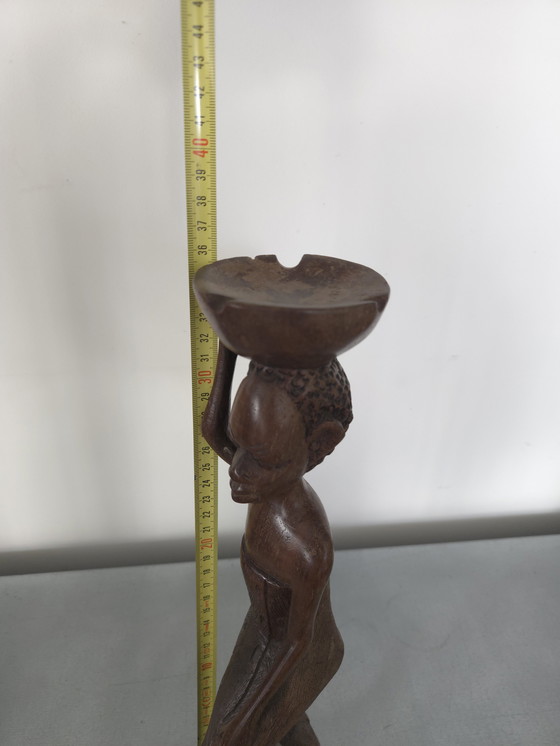 Image 1 of African statue of a woman with a bowl