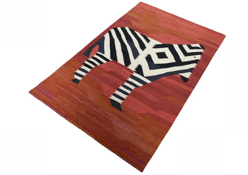 Handgeweven design kelim - 148 x 98 cm - Met gestileerd zebramotief