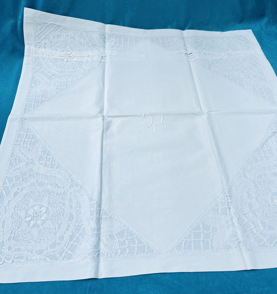 Image 1 of Vintage white pillowcases with lace & monogram**