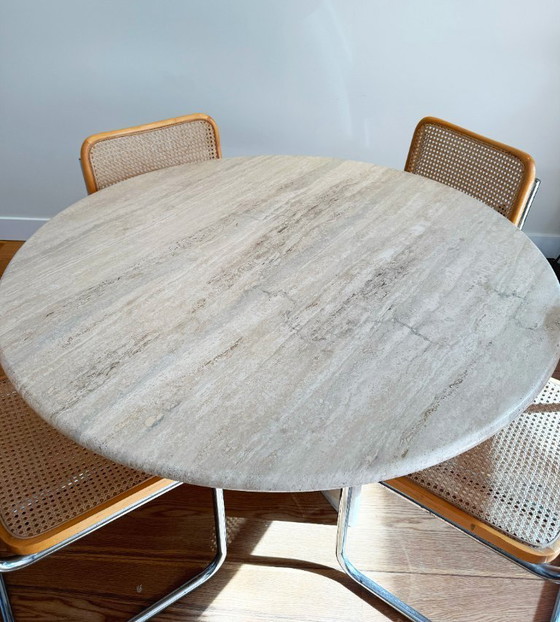 Image 1 of Vintage Italian Solid Travertine Round Dining Table Ø120