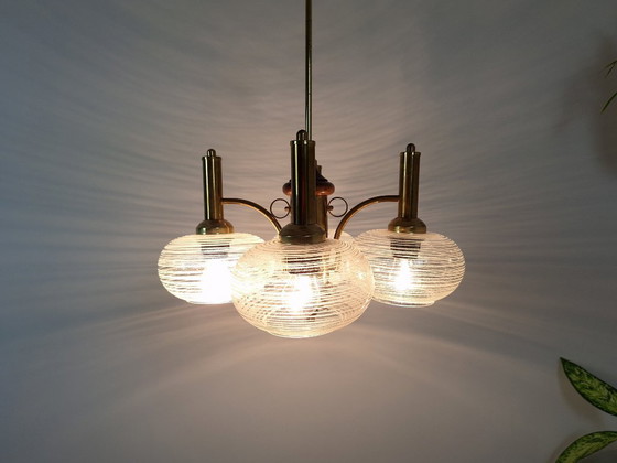 Image 1 of Mid Century Chandelier / Vintage Pendant Light / Rustic Elegant Light Fixture / Yugoslavia 1970's / Hanging Lamp