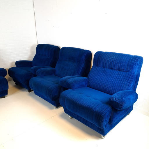 Vintage-Modulsofa, 6-teilig, königsblauer Cordstoff