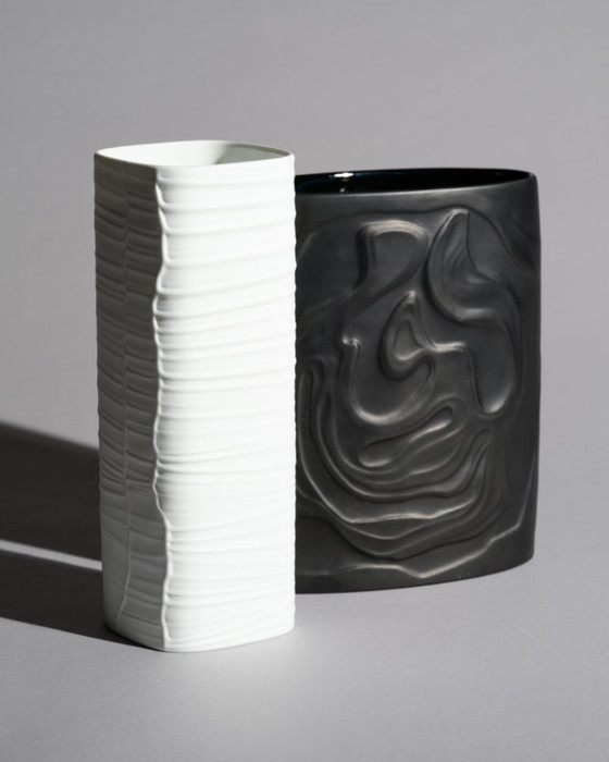 Image 1 of Rosenthal Porcelain Vase Duo Farideh Lashai & Werner Schreib Matte Black & White