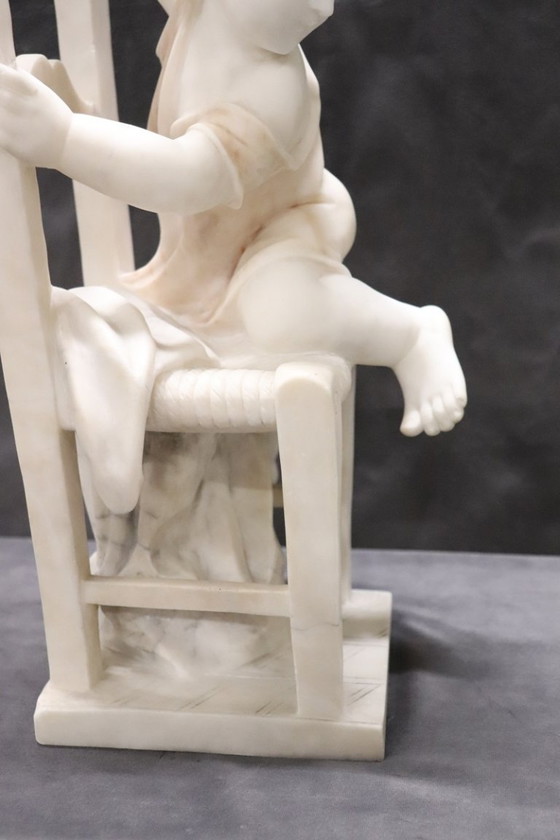 Image 1 of Child Gets off Chair, 19th Century Italian Marble Sculpture, Signed