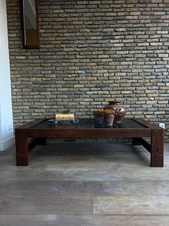 Image 1 of Brutalist salontafel Wenge natuursteen 70s Vintage 