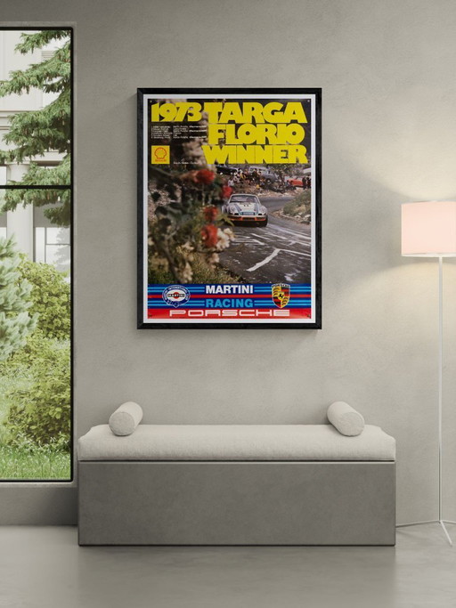 Winnaar Targa Florio – 1973 – Originele vintage Porsche-poster van Atelier Strenger – Vintage – 102x76 cm