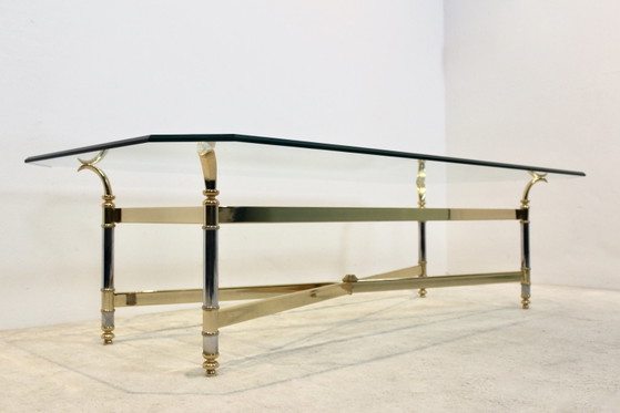 Extraordinary Brass, Chrome and Glass Center table, France 1970s, Coffee tables, Silver (photo 7 of 12)