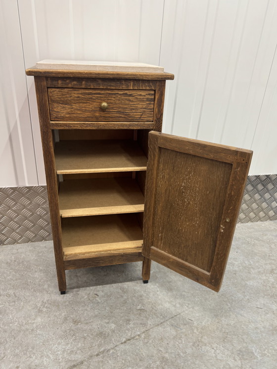 Image 1 of Art Deco Amsterdamse school nachtkast met marmer blad