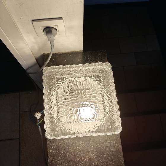 Image 1 of Lampada da soffitto/parete vintage anni '70 in vetro ghiaccio – Brutalismo ed era spaziale