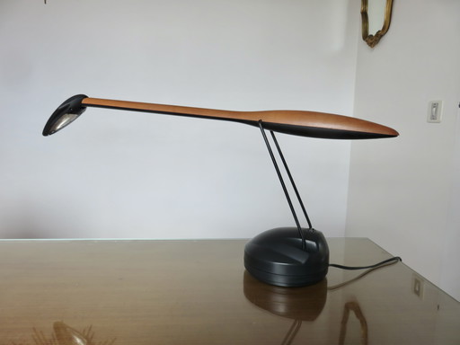 80's kersenhout en polycarbonaat zoomorfe bureaulamp