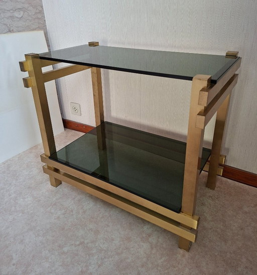 Vintage brass side table with 2 smoked glass shelves