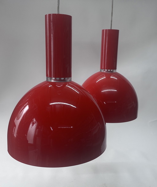 Vintage Joakim Fihn for Belid - Set of 2 "Hero" pendant lamps T1048 - red lacquered metal