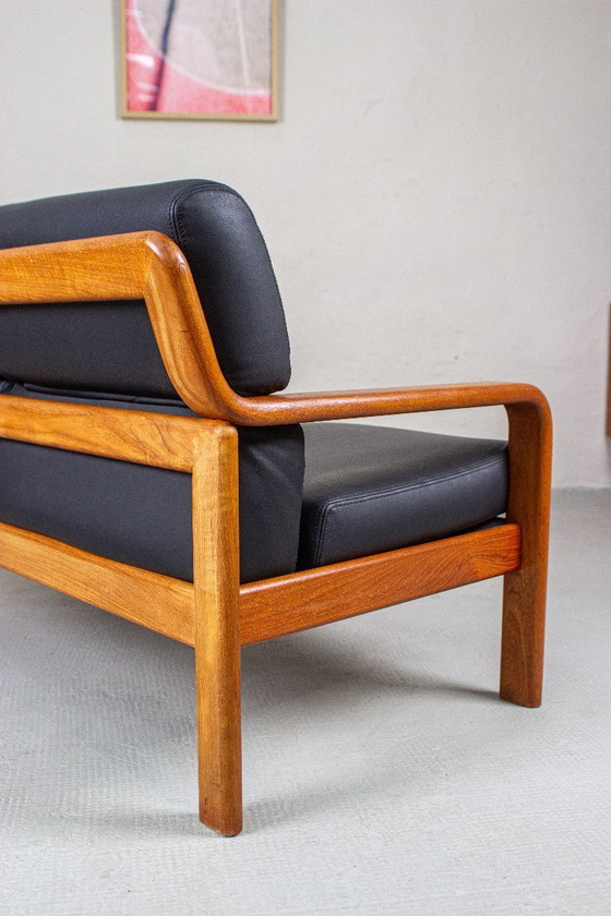 Image 1 of Divano vintage in teak, divano in pelle, modello a 2 posti Olsen & Laursen, anni '80