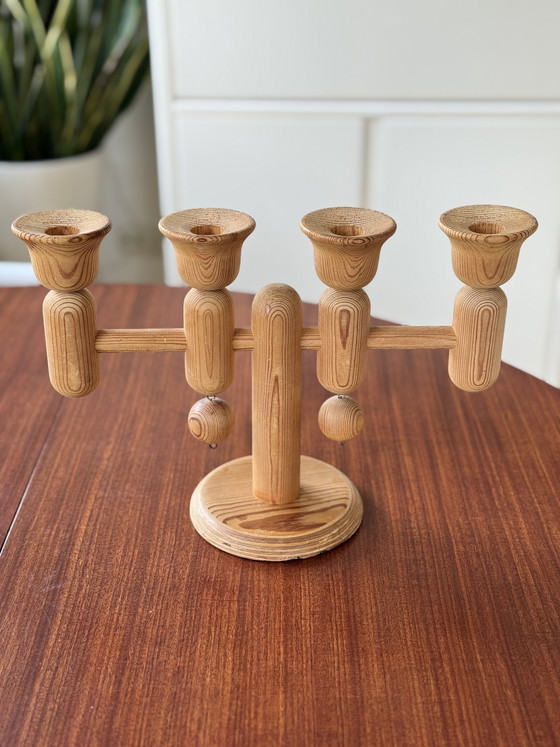Image 1 of Vintage Aarikka Finland houten kandelaar - zeldzaam Scandinavisch design