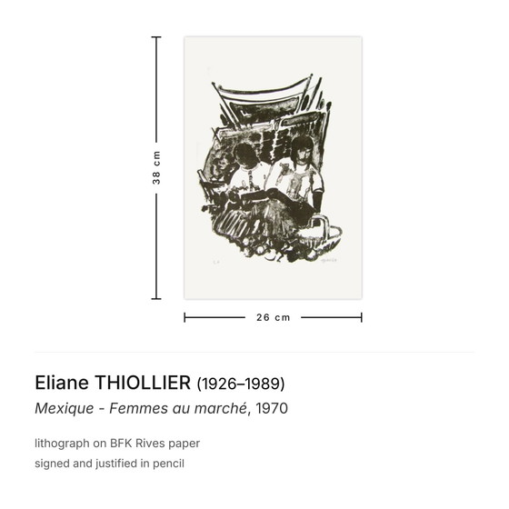 Eliane Thiollier Signed Lithograph Mexique - Femmes Au Marché 1970 – Lithographs & prints, Paper (photo 3 of 5)