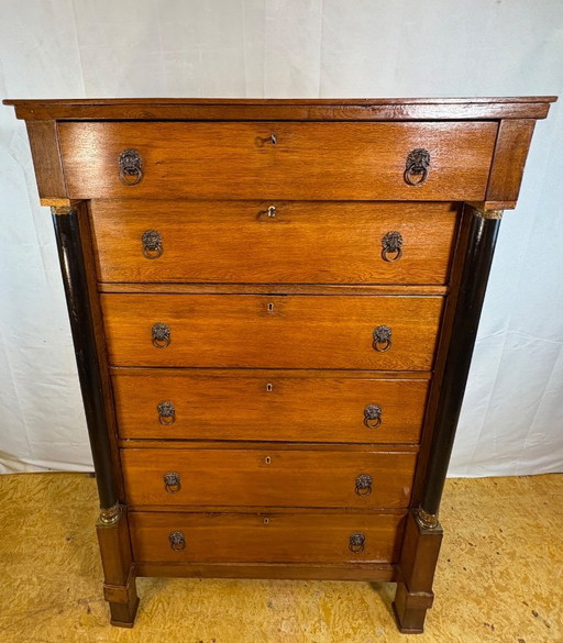 Antique Dutch Oak Empire Chiffonier Chest of Drawers ca1820  A striking and elegant antique Dutch Empire chiffonier chest of dra