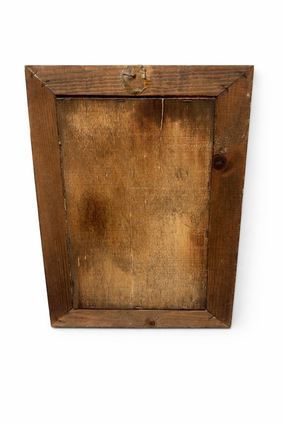 Image 1 of Vintage Art Deco plaquette – Beeld van een naakte vrouw in tin en hout