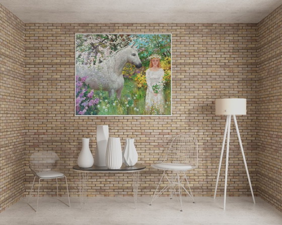 Original Oil Painting Abstract Girl With Horse Nature Spring – Paintings & Drawings, Canvas (photo 2 of 8)