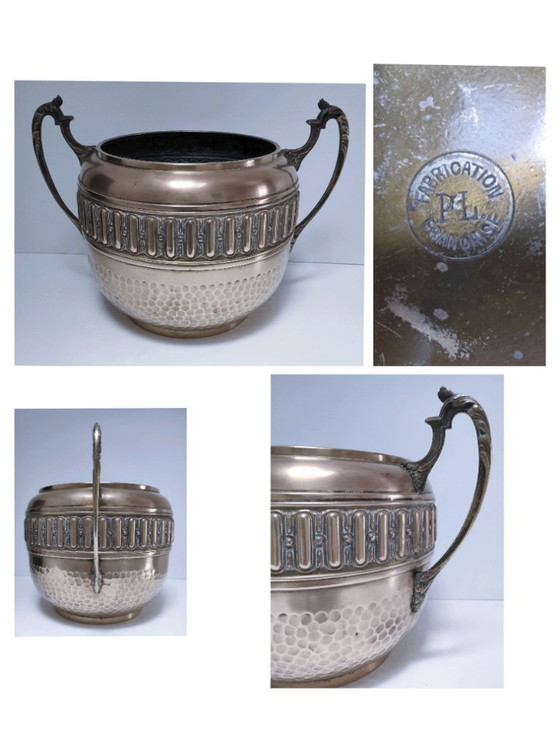 Image 1 of large stamped brass plant pot