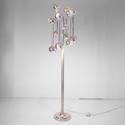 1x Lampadaire chromé Space Age à 12 lumières des années 1970 dans le style de Gaetano Sciolari