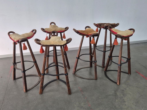 Vintage Brutalist Marbella Stools attributed to Sergio Rodrigues, 1970s, Set of 6