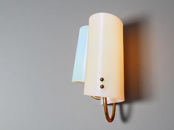 Image 1 of Applique a doppia luce beige e verde di metà secolo moderno con cavo di trazione, anni '70