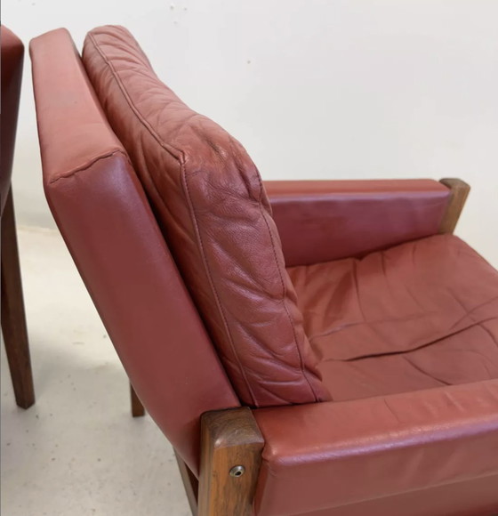 Image 1 of Chaises longues danoises vintage en palissandre et cuir. 1960s.