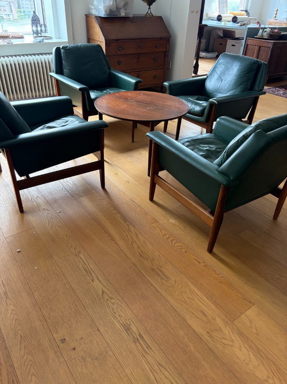 Zeldzame Mid-Century Set: 4x Bovenkamp Lounge Chairs (Groen Leer) + Bijpassende Tafel - Jaren '60 (Gemerkt) (photo 3 of 18)