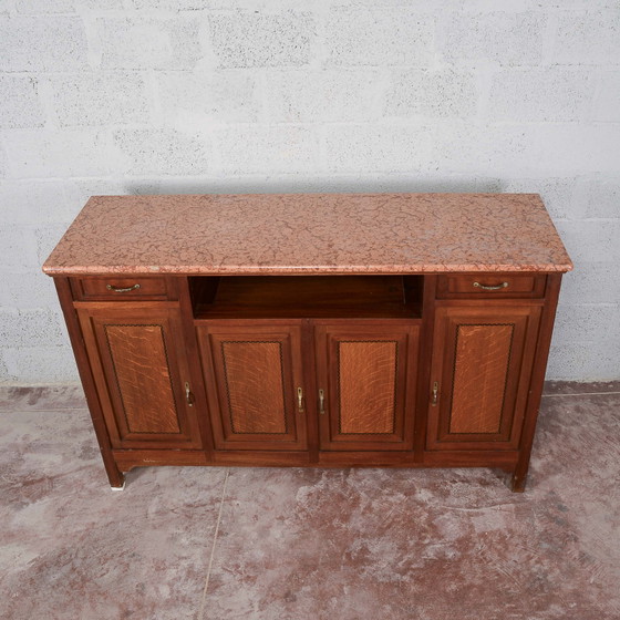 Buffet 4 portes avec compartiment ouvert et plateau en marbre – Vaisseliers, Art Nouveau (photo 5 of 11)
