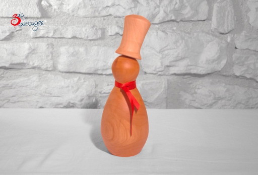 Bonhomme de neige décoratif artisanal en bois avec ruban rouge, 23x8cm
