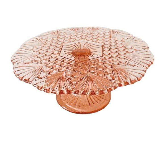 Image 1 of Art Deco Tortenplatte Luxval Val St. Lambert rosa 1930er Jahre