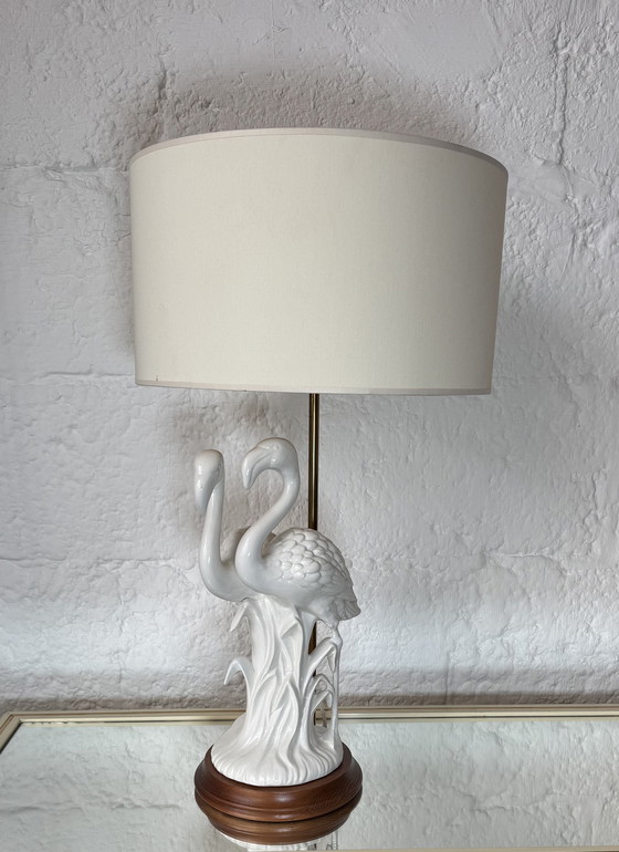 Image 1 of Lampada in porcellana con fenicotteri rosa, anni '80