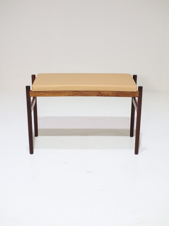 Image 1 of Bankje kruk Spøttrup palissander leer Deens vintage