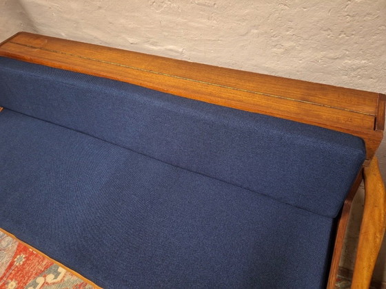 Image 1 of Deense teakhouten slaapbank met opbergvak in de rugleuning, jaren 60