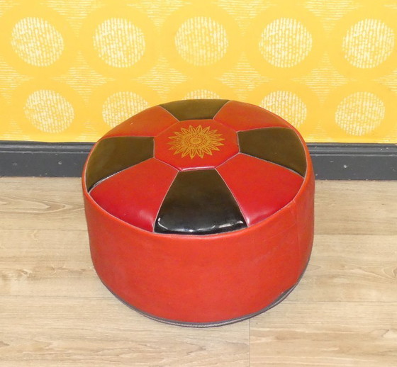 Image 1 of 70s pouf stool boho style faux leather red/black
