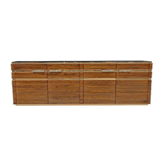 Image 1 of Credenza italiana moderna di metà secolo in ottone e teak, anni '70