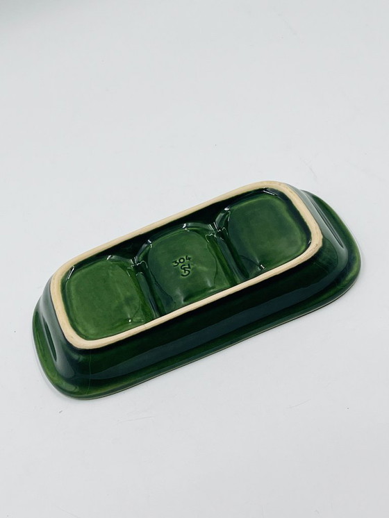 Image 1 of Piatto da antipasto vintage in ceramica verde degli anni '70