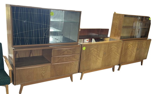 Vintage set Jitona dressoirs: bar en kast dressoir Boek en vitrine