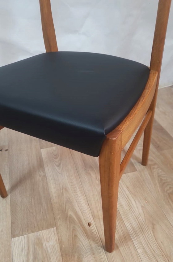 Image 1 of Vintage Danish teak chair - black leatherette seat (60's)