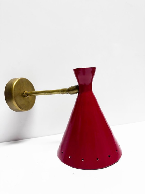 Coppia di Applique italiane di design 1950, Ottone, Rosso (foto 7 di 11)