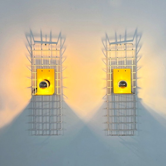 Image 1 of Pair of Yellow Wall Lamps on Grid from Seccose, 1980s