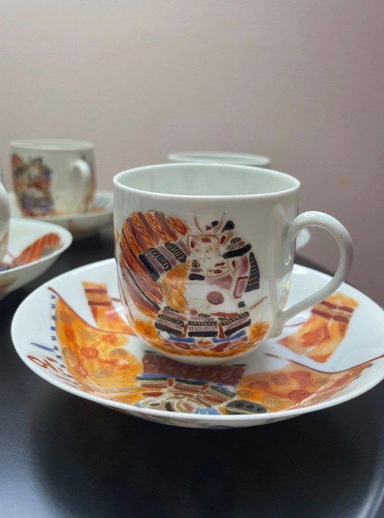 Image 1 of Antigüedad - Japonés Hichozan Fukagawa Imari - Período Meiji - Taza y platillo del guerrero samurái (7+7)