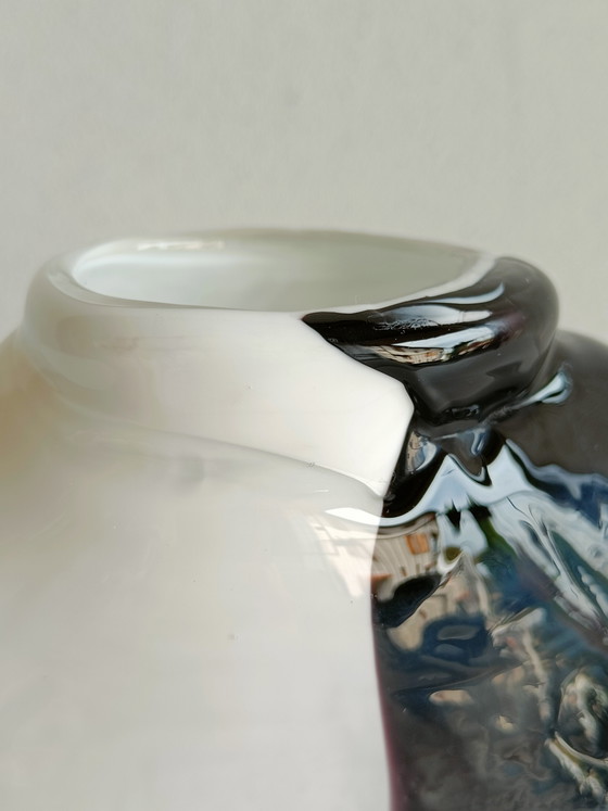 Image 1 of Sculptural Murano Style Glass Vase Black & White, Attributed to Seguso, Italy 1970s–80s