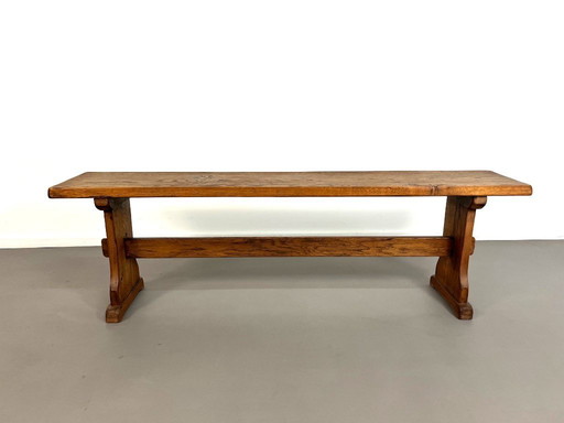 Banco brutalista de roble macizo, Francia, años 60