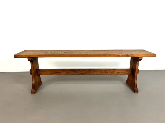 Image 1 of Solid oak Brutalism bench, France 1960s