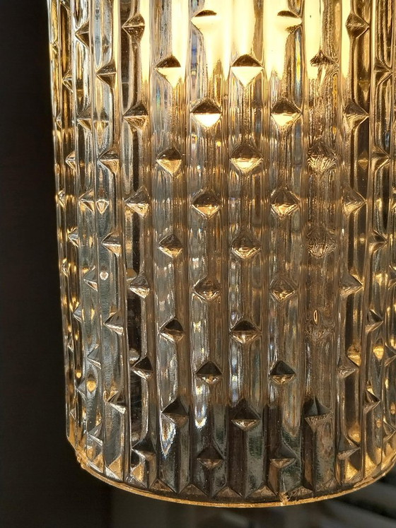 Vintage 70s pendant lamp with embossed glass and copper, Transparent (photo 6 of 9)