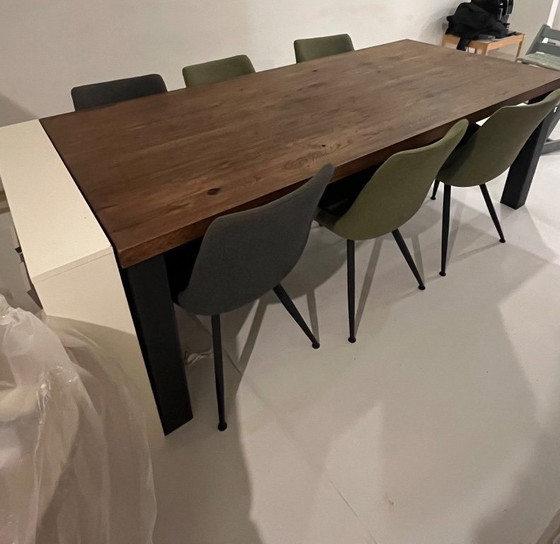 Rustic oak dining table with black metal legs, 100x220, De Bommel, Wood (photo 3 of 6)