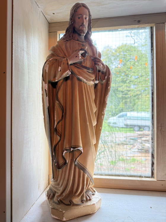 Image 1 of Estatua antigua de Cristo - Sagrado Corazón ca 1920